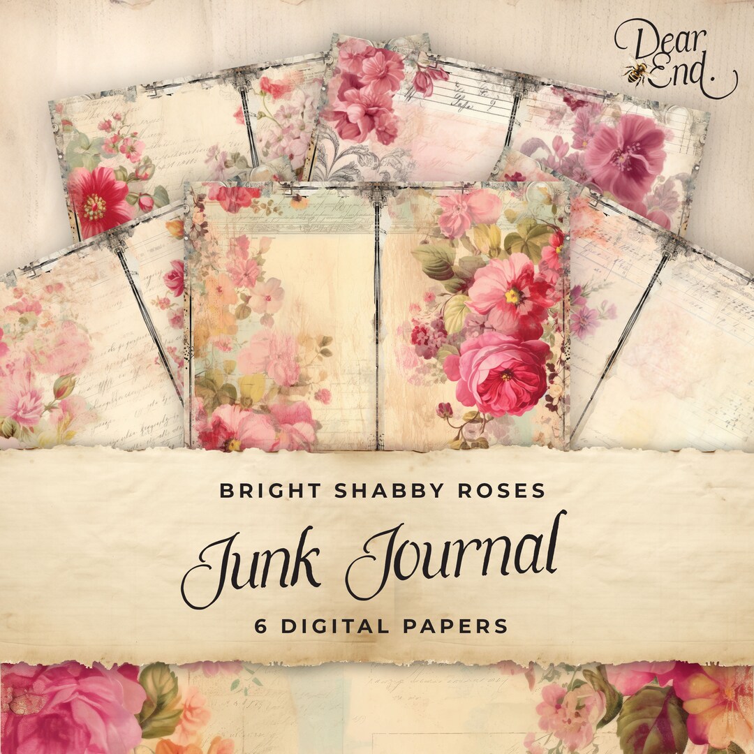 Pink Shabby Chic Junk Journal Digital Paper, Floral 6 Digital Journal ...