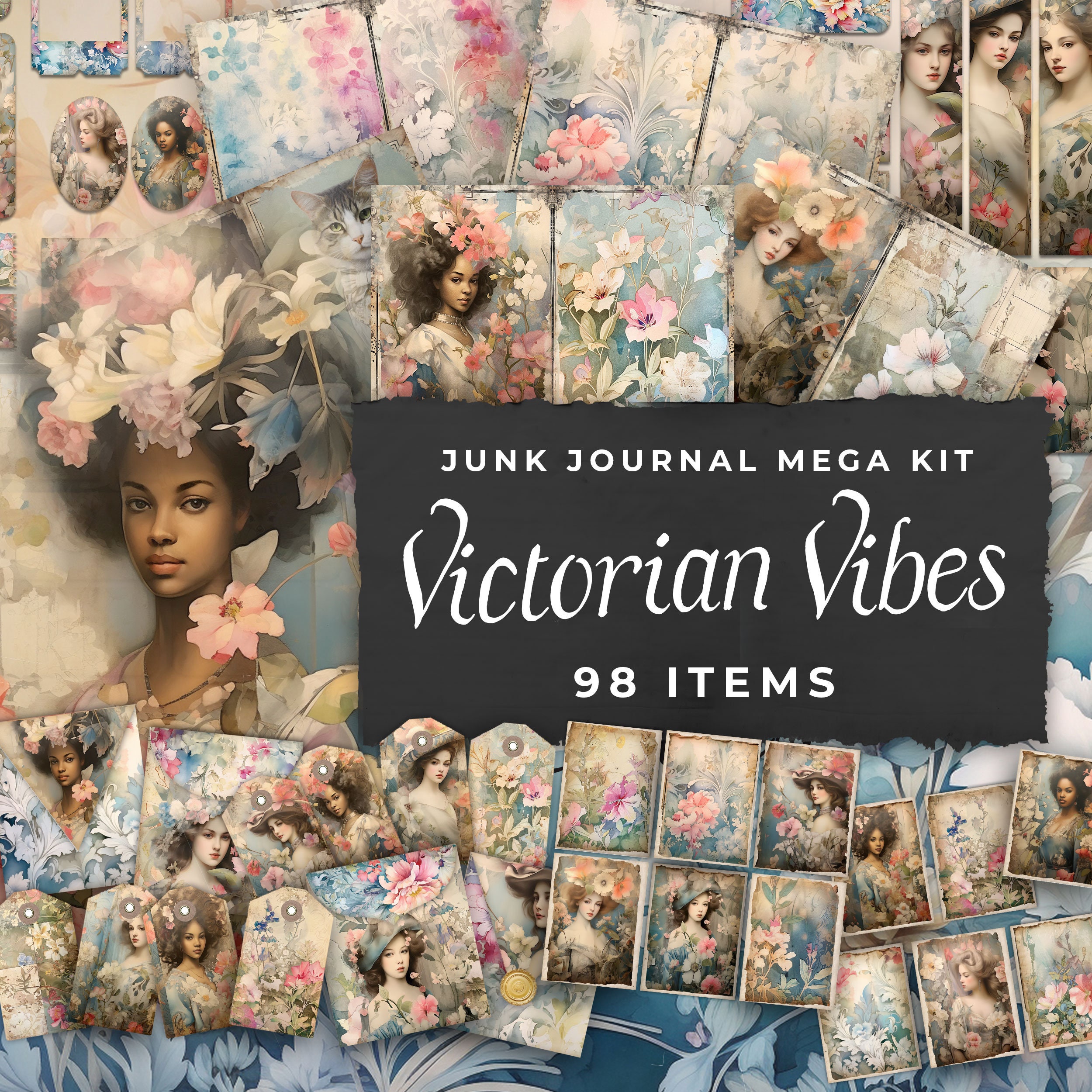 ジャンク ジャーナル キット「ビクトリアン バイブス」 - 98 ピースの