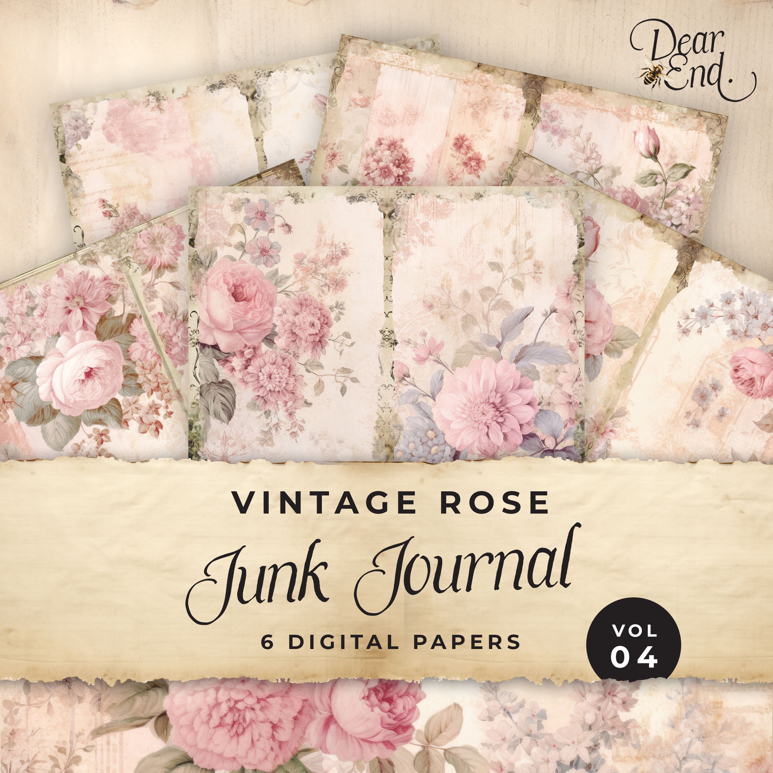 Pink Roses Junk Journal Digital Paper, Vintage Floral 6 Digital Journal ...