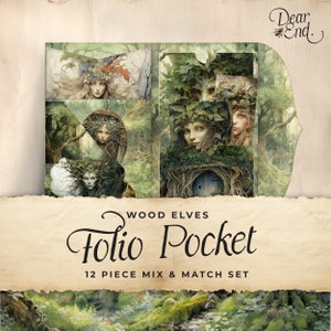 Woodland Elves Junk Journal Folio Printables, 12 pezzi Mix & Match Pocket, Effimera stampabile, Creazioni con la carta, Foglio collage 11 x 8,5, JJ047