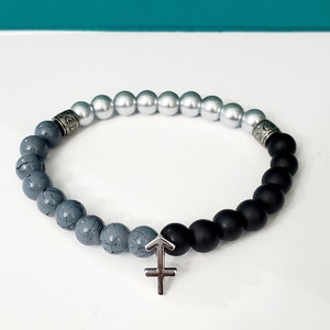 Zodiac Beaded Bracelet Astrology Bracelet Black Silver Bracelet Sagittarius
