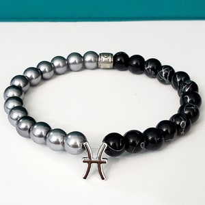 Zodiac Beaded Bracelet Astrology Bracelet Black Silver Bracelet Pisces
