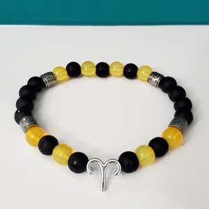 Zodiac Beaded Bracelet Astrology Bracelet Black Yellow Bracelet Aries