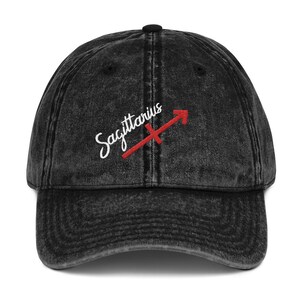 Sagittarius Zodiac Vintage Baseball Cap - White Embroidered Cotton Adjustable Dad Hat, Distressed Style - View #5