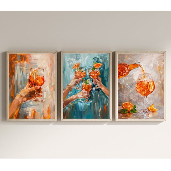 Aperol Painting Set of 3 Vibrant Gallery Artful Cocktails Fun Bar Decor Gallery Printable Gift for Her Cheers Girls Night out Poster