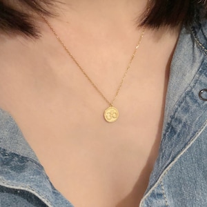Ohm Circle Pendant Necklace, Rhodium & Gold Plated Hypoallergenic For Sensitive Skin, Yoga Sanskrit Spiritual Harmony Protection Jewelry