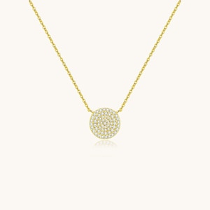 Diamant Stimulant Pave Kreis Disc Halskette, rhodiniert und vergoldetes Sterlingsilber hypoallergen für empfindliche Haut, Geschenk für sie 12 mm, 18&quot;