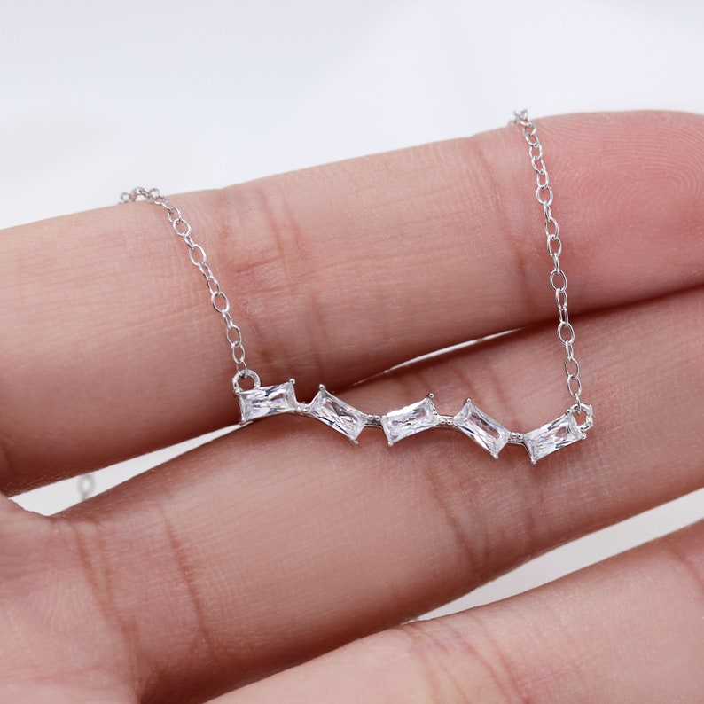 Diamond Baguette Necklace 14K Gold Plated Sterling Silver | Etsy