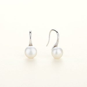 Simple Button Freshwater Pearl Drop Earrings, Rhodium & Gold-Plated 925 Sterling Silver, Hypoallergenic for Sensitive Skin, Minimalist Every Silver