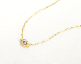 Evil Eye Pendant Necklace, 14k Gold Plated Sterling Silver Hypoallergenic For Sensitive Skin, Protection Jewelry, 17"