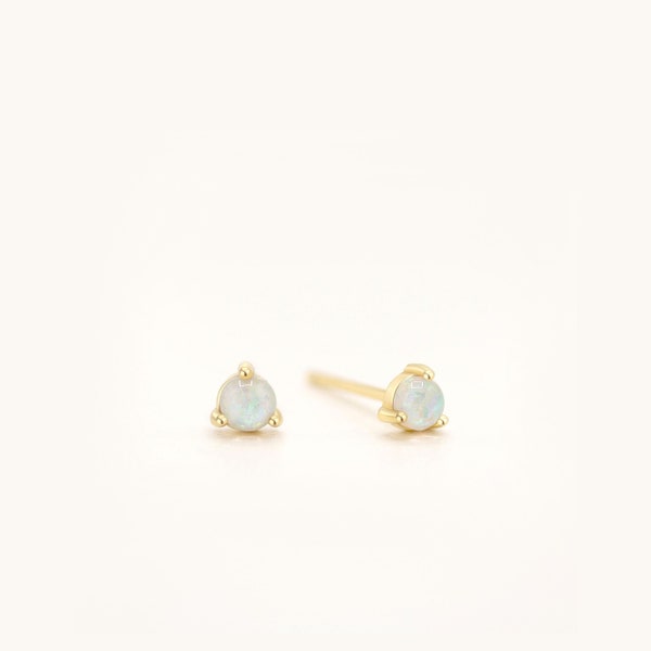 Tiny Opal Stud Cartilage Piercing Earrings, 14K Gold Plated 925 Sterling Silver Hypoallergenic