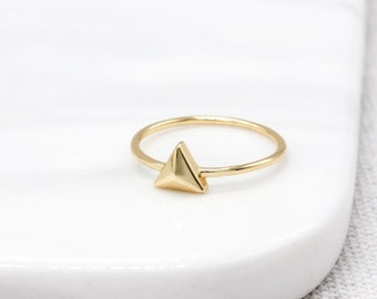 Triangle Skinny Thin Midi Ring 14K Gold Plated Sterling Silver Hypoallergenic For Sensitive Skin, Gift For Her