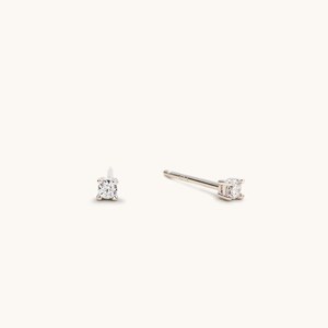 Round Cut White Cubic Zirconia Heart Charm Stud Earrings In 14K Gold Over Sterling Silver 
