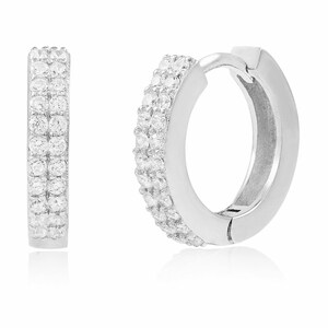 Double Diamond Hoop Earrings, Rhodium & Gold Plated Sterling Silver Hypoallergenic For Sensitive Skin, Gift For Her