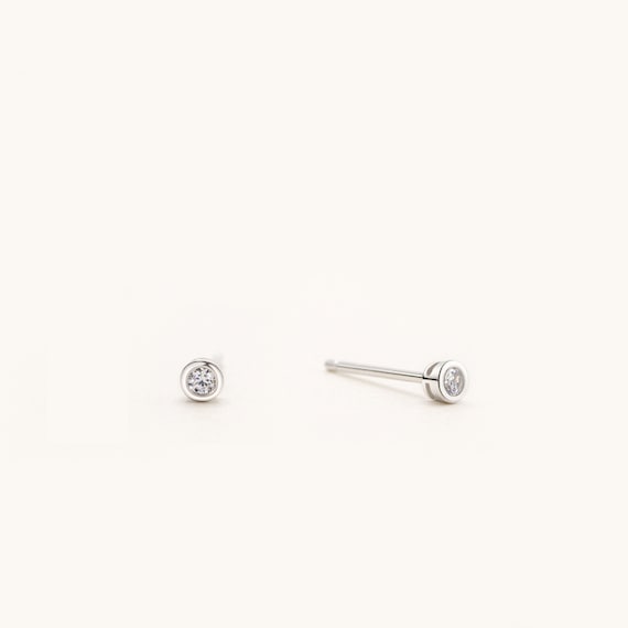 Minimalist Tiny Bezel Stud Earrings, Rhodium & Gold Plated