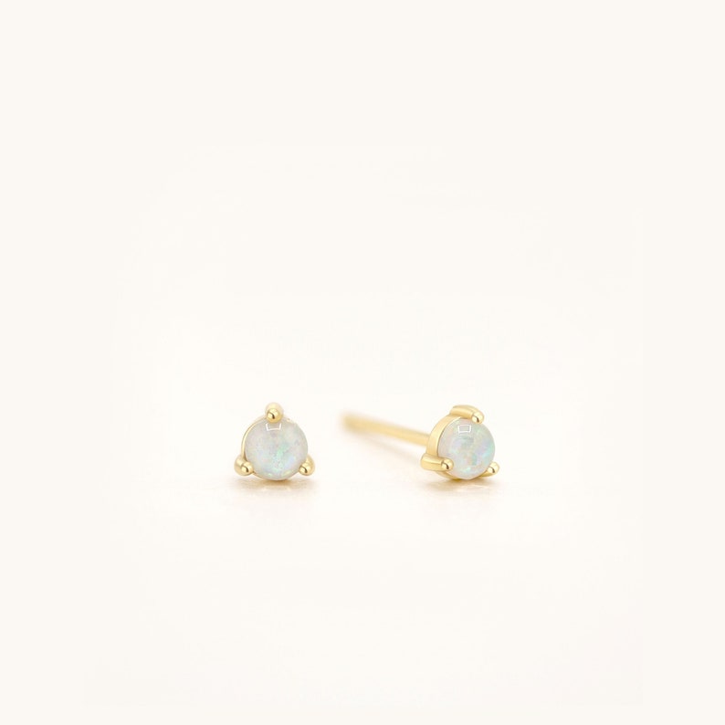 Small Opal Earrings Stud Cartilage Piercing, 14K Gold Plated 925 Sterling Silver Hypoallergenic 