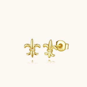 Petite Fleur De Lis Earrings, Rhodium & Gold Plated Sterling Silver Hypoallergenic Mini Studs, Minimalist Second Piercing Tragus Cartilage