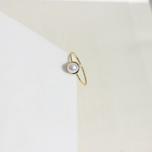 Bezel Set Freshwater Pearl Skinny Midi Ring 14K Gold Plated Sterling Silver Hypoallergenic For Sensitive Skin, Gift For Her