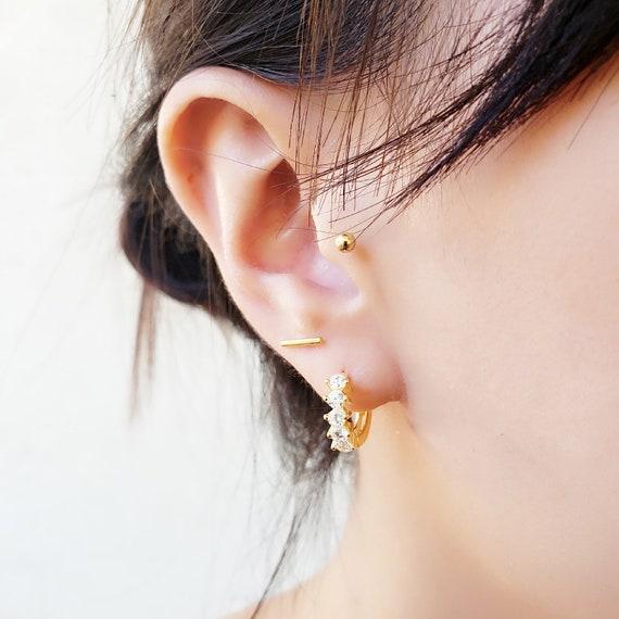 Tiny Hoop Earrings Minimalist Earrings Gold Huggies TRINITY EARRINGS Gold Huggie Earrings Turquoise Huggie Hoops Dainty Silver Huggies