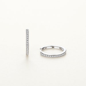 Simple Pave Hoop Earrings with Diamond Simuant, Rhodium & Gold Plated Sterling Silver Hypoallergenic For Sensitive Skin, Gift For Her, 13mm