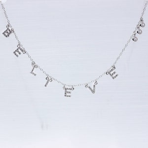 Believe Letter Charm Collar Rhodium & Gold Plated Sterling Silver Hypoallergenic For Sensitive Skin, Gift For Her