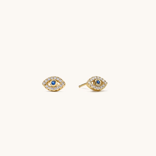 Dainty Evil Eye Stud Earrings, Rhodium & Gold Plated Sterling Silver Hypoallergenic For Sensitive Skin, Gift For Her, Protection Jewelry