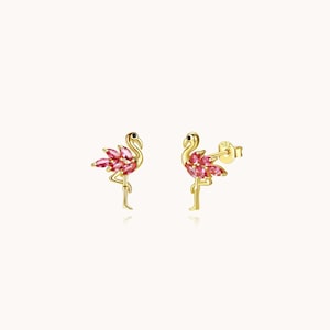 Flamingo Stud Earrings, Aesthetic Marquise Ruby Quartz, Hypoallergenic Sterling Silver For Sensitive Skin, Gift Idea