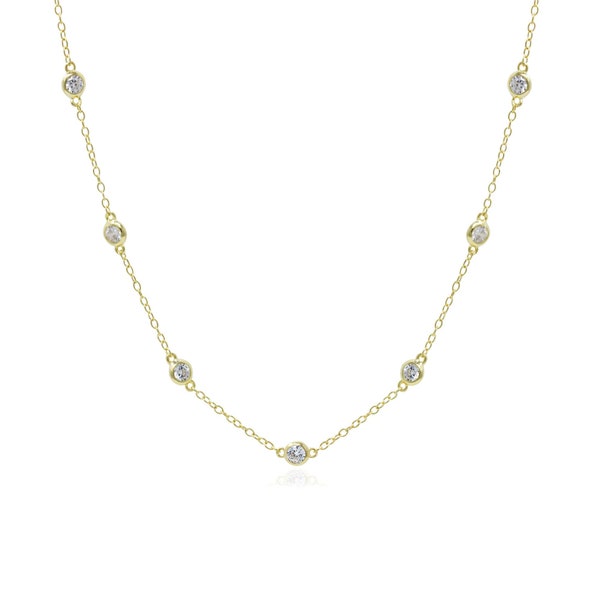 By The Yard Station Necklace, Rhodium & Gold Plated Sterling Silver Hypoallergenic For Sensitive Skin, Gift For Her, CZ Bezel