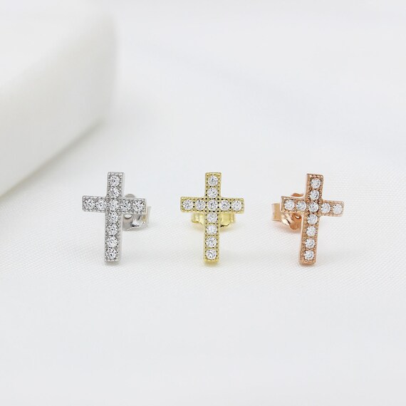 diamond cross stud earrings