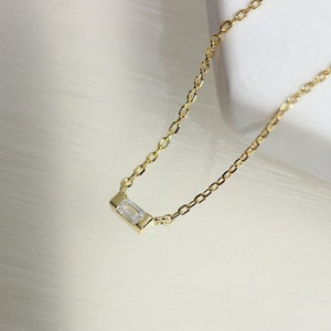 Diamond Baguette Bar Pendant Necklace Rhodium & Gold Plated Sterling Silver Hypoallergenic For Sensitive Skin, Gift For Her