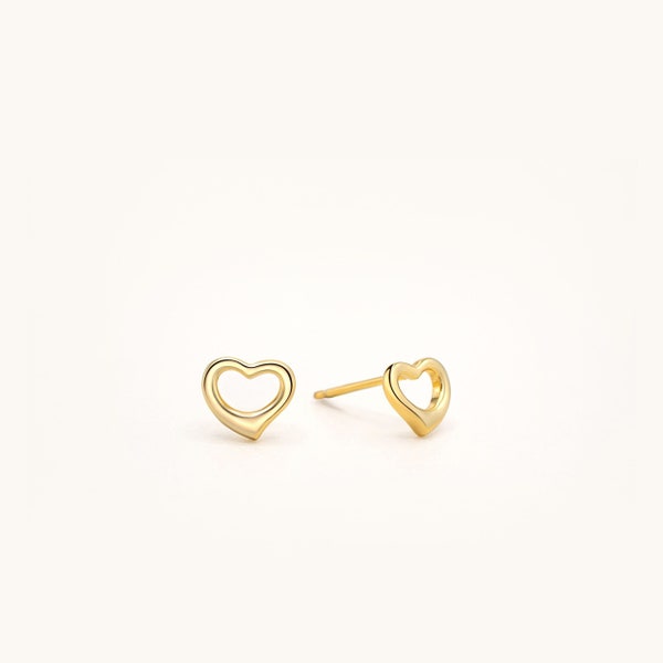 Dainty 925 Sterling Silver Plain Heart Stud Earrings, Rhodium/14k Gold/14K Rose Gold Plated, Hypoallergenic Jewelry