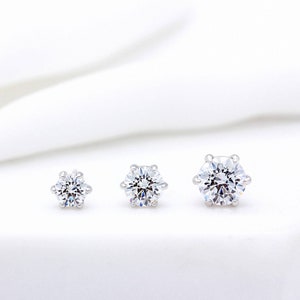 6 Prongs Set Stud Earrings, Rhodium & Gold Plated Sterling Silver Hypoallergenic For Sensitive Skin, Cubic Zirconia, Labradorite, Moonstone