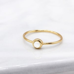 Mother Of Pearl Midi Ring 14K Gold Plated Sterling Silver Hypoallergenic For Sensitive Skin, Gift For Her