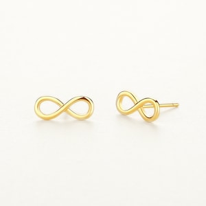 Dainty Plain Silver Studs, 14K Gold Plated 925 Sterling Silver Mini Infinity Stud Earrings, Hypoallergenic for Sensitive Skin