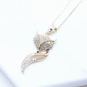 Pave Fox Novelty Pendant Necklace, Rhodium & Gold Plated Sterling Silver Hypoallergenic For Sensitive Skin, 18&quot;