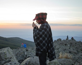 Poncho con capucha de lana merino, manta unisex, regalo para acampada y actividades al aire libre.