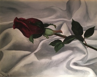 Red Rose in Oil on Canvas