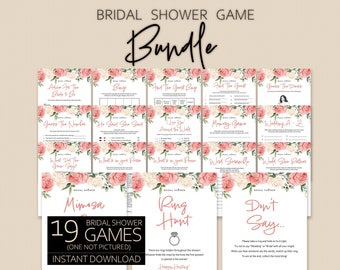 Printable Bridal shower game and sign bundle, Pink Floral, Print at home, Hen Party, Instant download