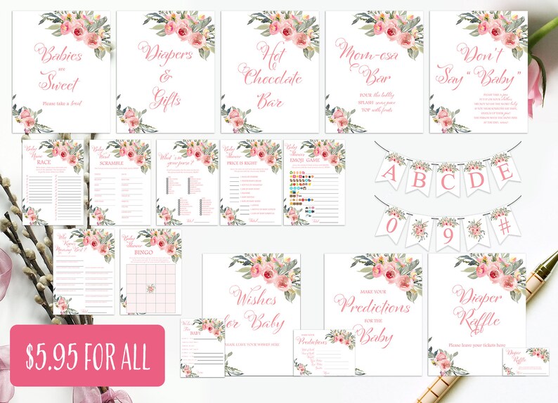 Pink Baby Shower Games Printable Baby Shower Games What/'s In Your Purse Game Pink Floral Baby Shower A01
