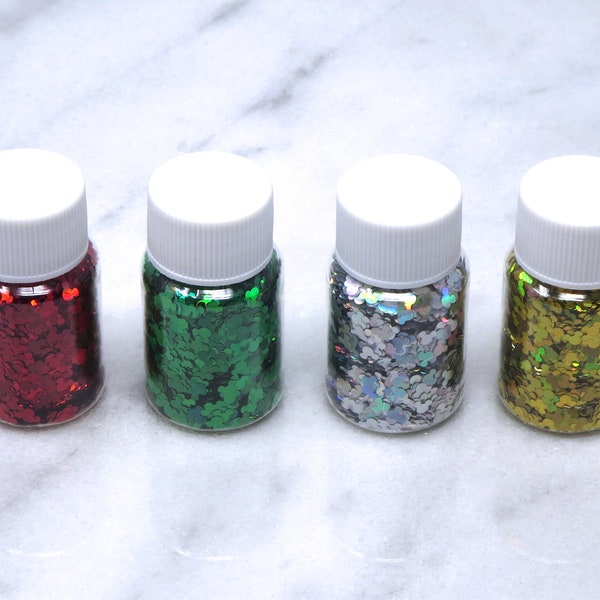 4-Bottle Set of Christmas Mickey Glitter | Mickey Mouse | Holo | Ruby Red | Silver | Emerald Green | Light Gold | Gift | Birthday | Holiday