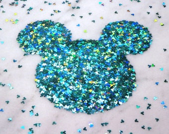 Laser Holographic Teal Mickey Glitter | Mickey Head | Holo | Blue-Green | Solvent Resistant | Slime Charms | Nail Art | Resin Jewelry |Craft