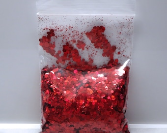4-in-1 Big Chunky Mix | Holographic Ruby Red | Holo | 0.4 MM | 1MM | 2MM | 3 MM | Tumbler | Resin Jewelry | Nail Art | Slime