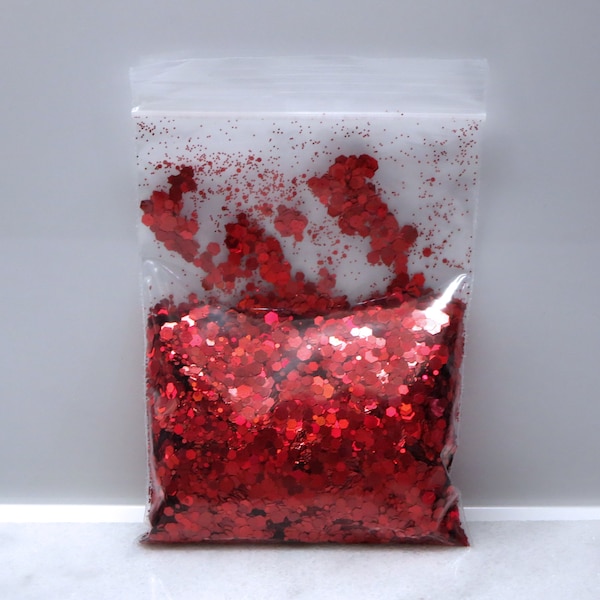 4-in-1 Big Chunky Mix | Holographic Ruby Red | Holo | 0.4 MM | 1MM | 2MM | 3 MM | Tumbler | Resin Jewelry | Nail Art | Slime