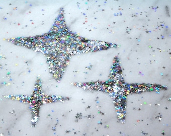 Holographic Silver Four Point Star Glitter | Holo | 2.5 MM | 4 MM | 5 MM | Mixed | Solvent Resistant | Slime | Nail | Resin Jewelry | Craft