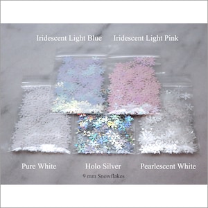5-Bag BIG Snowflake Glitter Sample Pack | 9MM | Holo | Silver | White | Pearl | Iridescent | Blue | Pink | Tumbler | Winter |Christmas