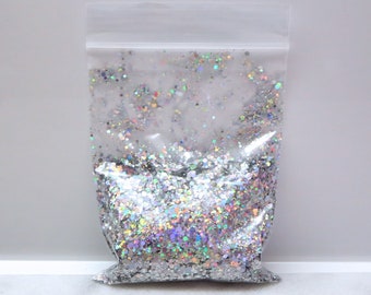 3-in-1 And 4-in-1 Chunky Mix | Holo Silver | 3 Sizes of Mixes | Mini | Small | Big | Solvent Resistant | Tumbler | Nail Art | Resin Jewelry