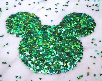 Laser Holographic Emerald Green Mickey Glitter | Mickey Head | Holo | Solvent Resistant | Slime | Nail Art | Resin Jewelry | Tumbler | Craft