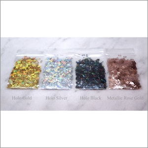 4-Bag DIGIT Glitter Sample Pack | Number Glitter | 0 to 9 | Holo | Silver | Gold | Black | Rose Gold | Tumbler | Resin Jewelry | Nail