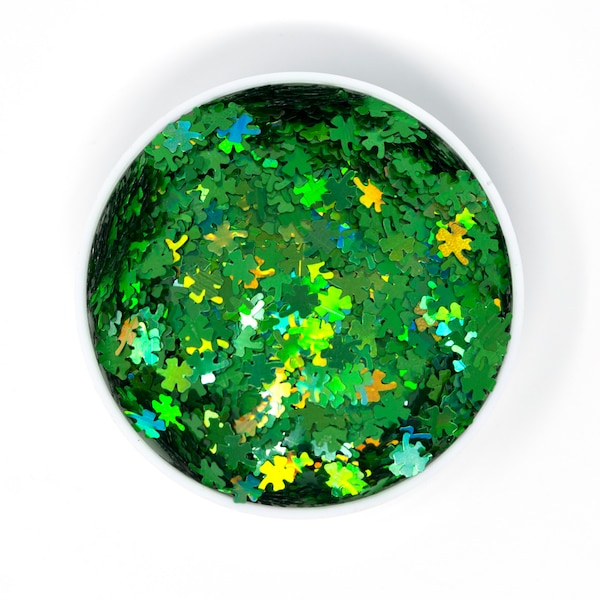 Holographic Emerald Green FOUR LEAF CLOVER Glitter | Shamrock | Lucky | Holo | Solvent Resistant | Slime | Nail Art | Resin Jewelry |Tumbler