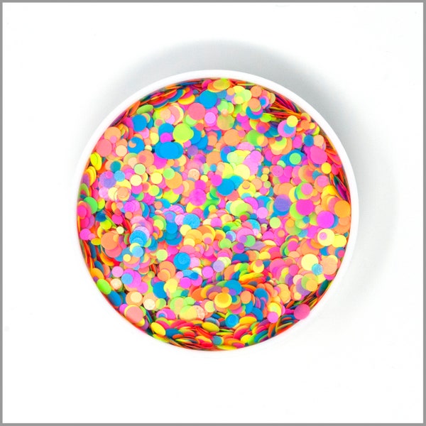 Neon Mixed Color D•O•T Glitter | Circle | 1 MM | 2 MM | 3 MM | Unique Mix | Solvent Resistant | Slime Art | Nail Art | Tumbler | Craft